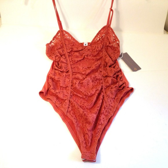 Melograno Rico Top Bodysuit Pink Coral Womens Lace Spaghetti Strap Size Small - Picture 5 of 10